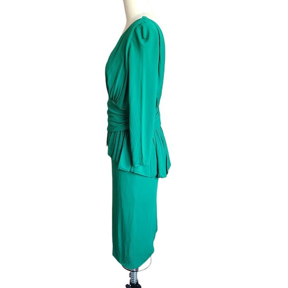 Alexander McQueen Green Peplum Ruched Stretch Dress Viscose Italy sz 48 (14 US) - Picture 5 of 16